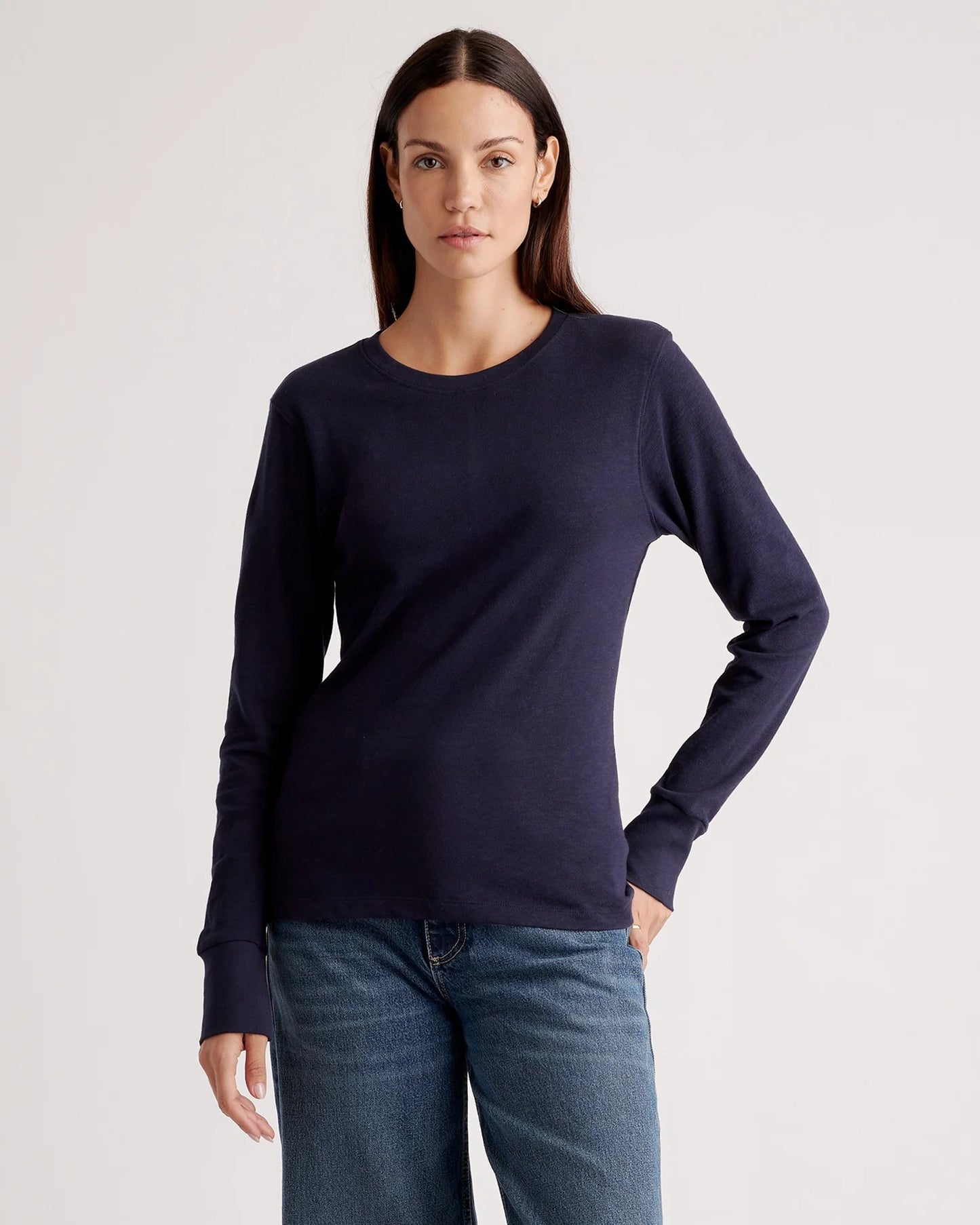 100% Organic Cotton Slub Long Sleeve Tee - XS / Smoked Thyme Green