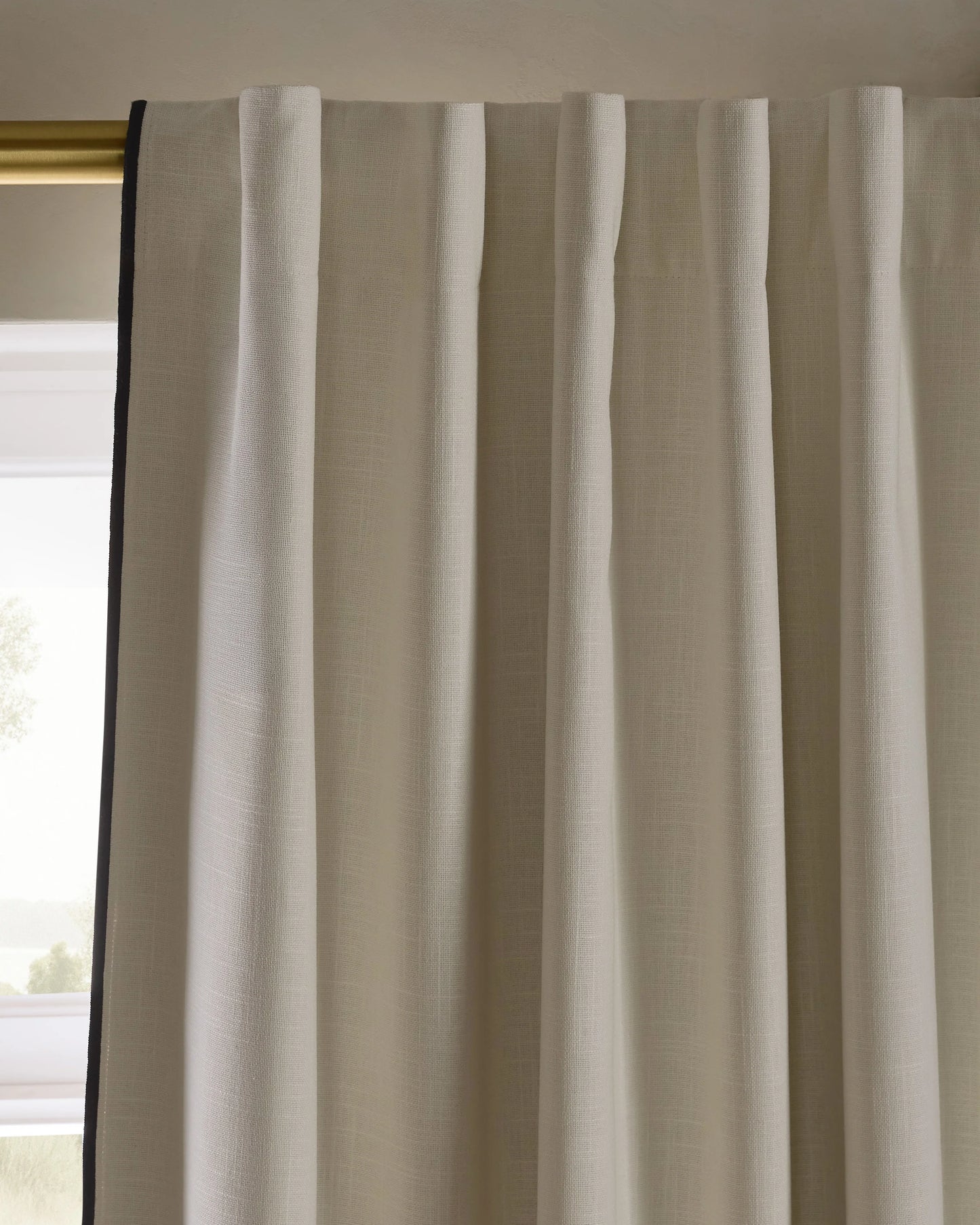 Piped Edge Cotton True Blackout Curtain - Single Panel - 48x84 / Natural/White Piping