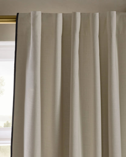 Piped Edge Cotton True Blackout Curtain - Single Panel - 48x84 / Natural/White Piping