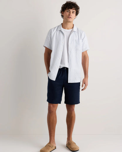 100% European Linen Camp Shirt - XS / Sky Blue Mariner Stripe