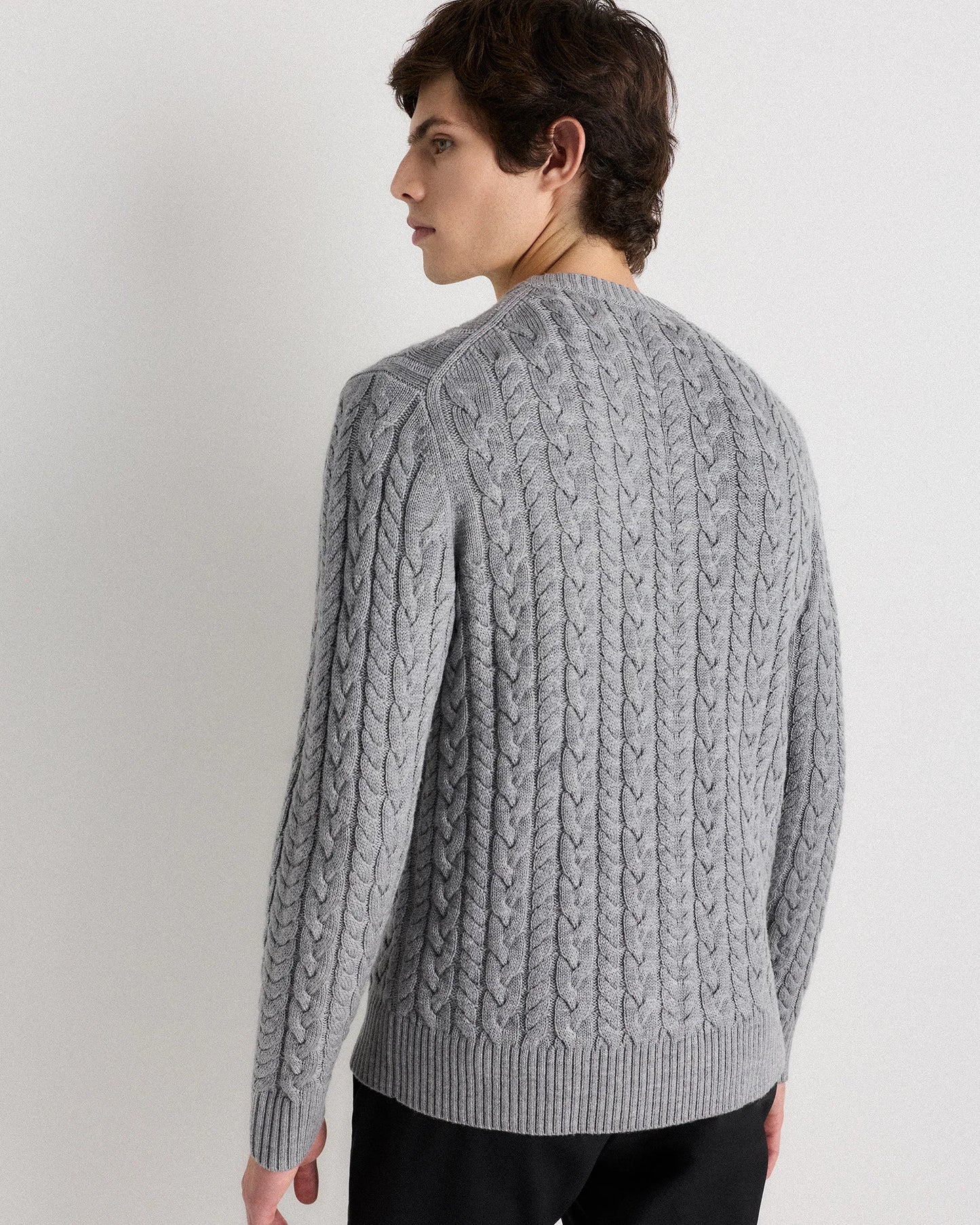 Australian Merino Wool Cable Crewneck Sweater - S / Heather Grey