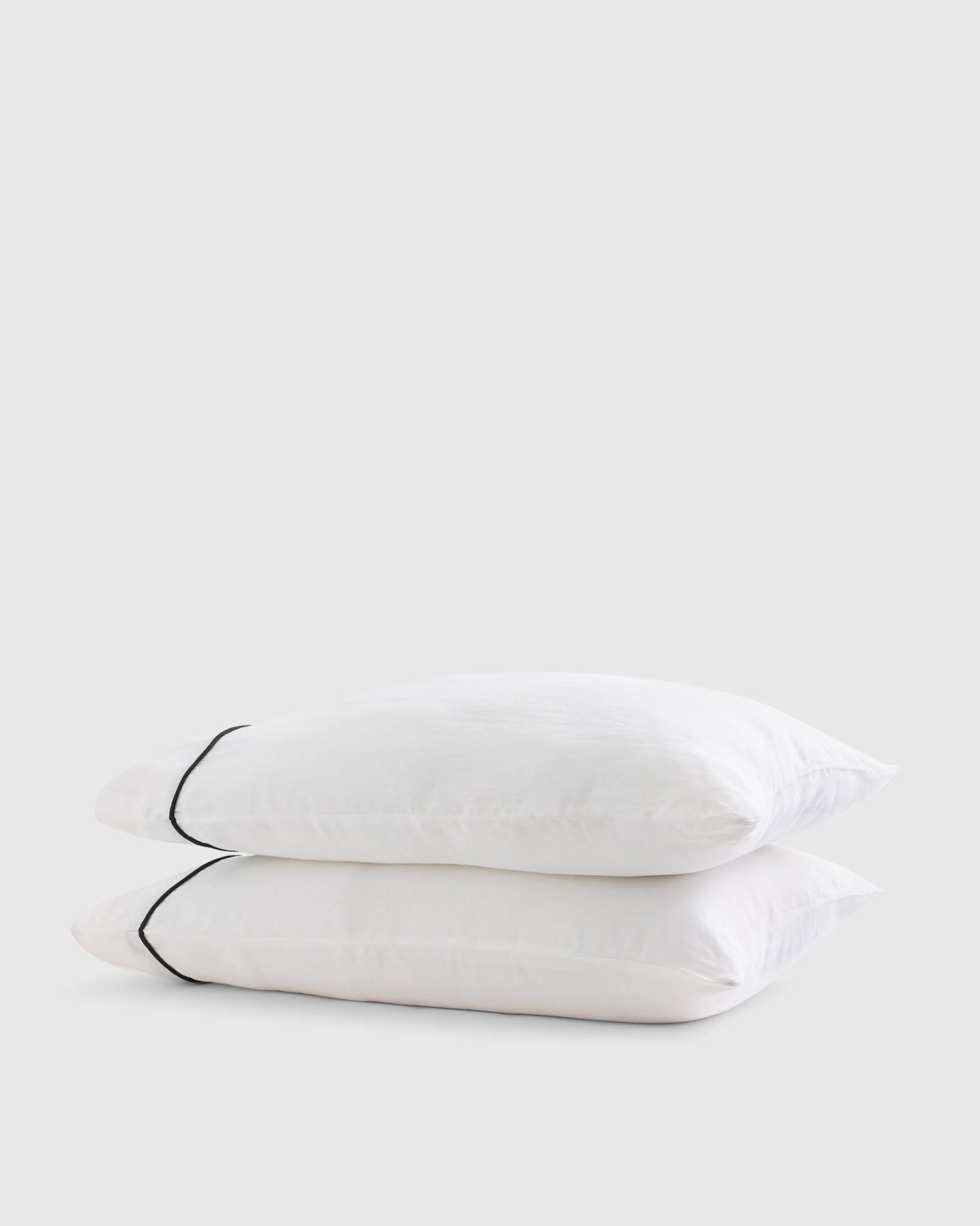 European Linen Piped Pillowcase Set - Standard / White/Cherry