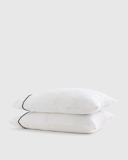 European Linen Piped Pillowcase Set - Standard / White/Cherry