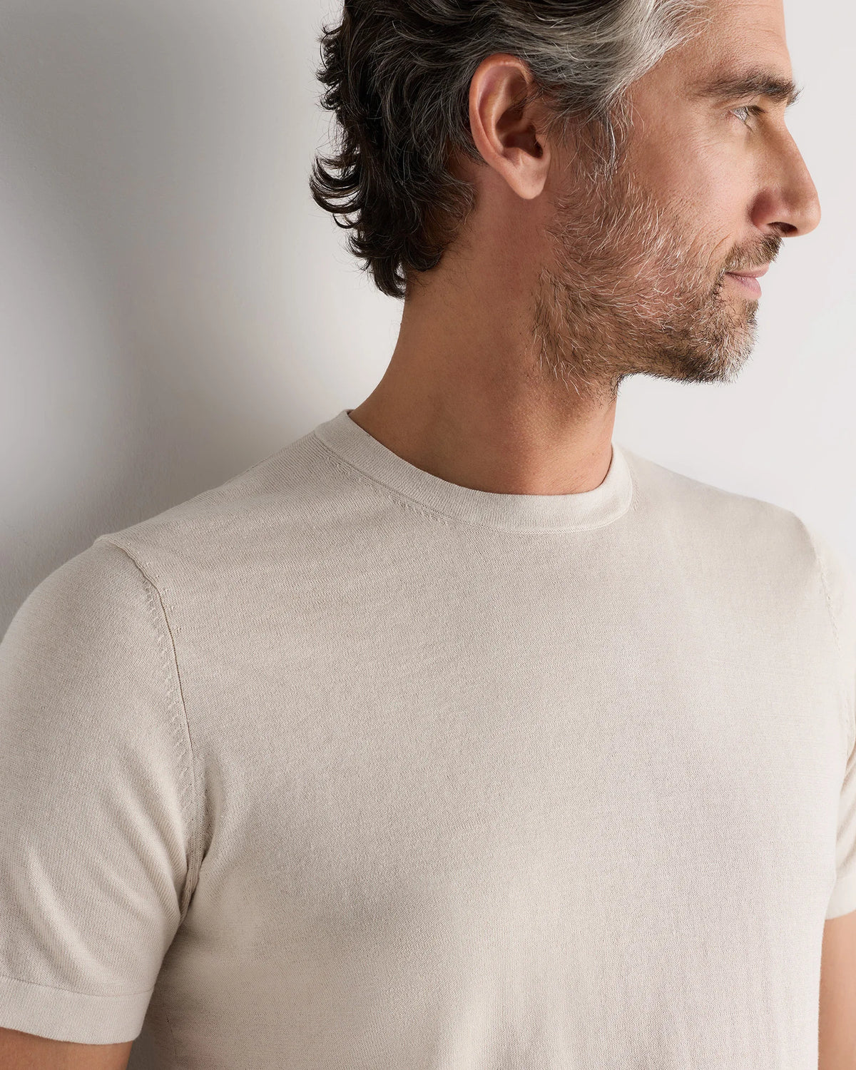 Cotton-Silk Short Sleeve Crewneck Sweater - S / Navy