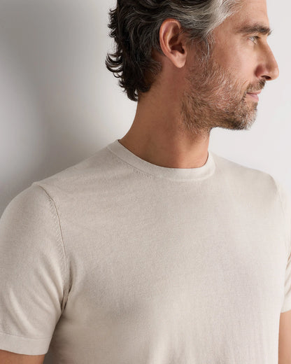 Cotton-Silk Short Sleeve Crewneck Sweater - S / Navy