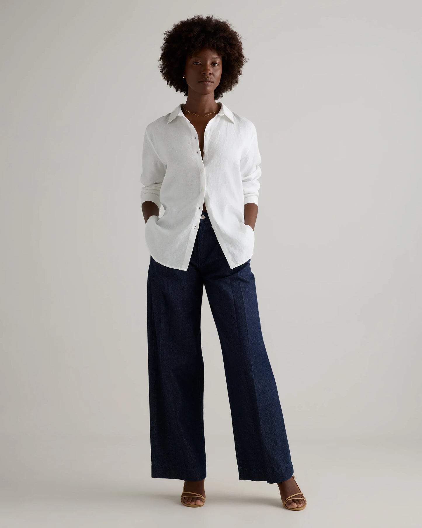 100% European Linen Long Sleeve Shirt - XS / Blue Pinstripe