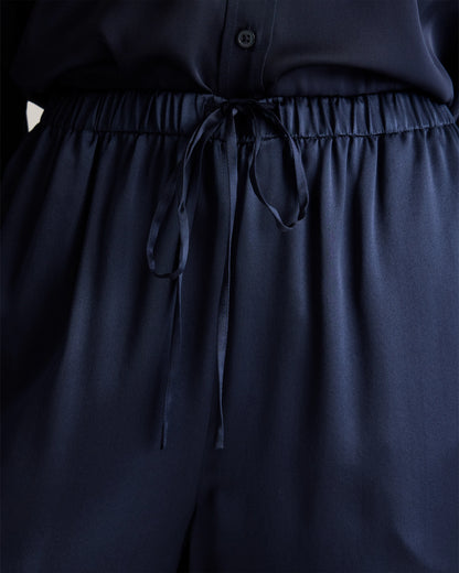 100% Washable Silk Drawstring Wide Leg Pants - XS / Black