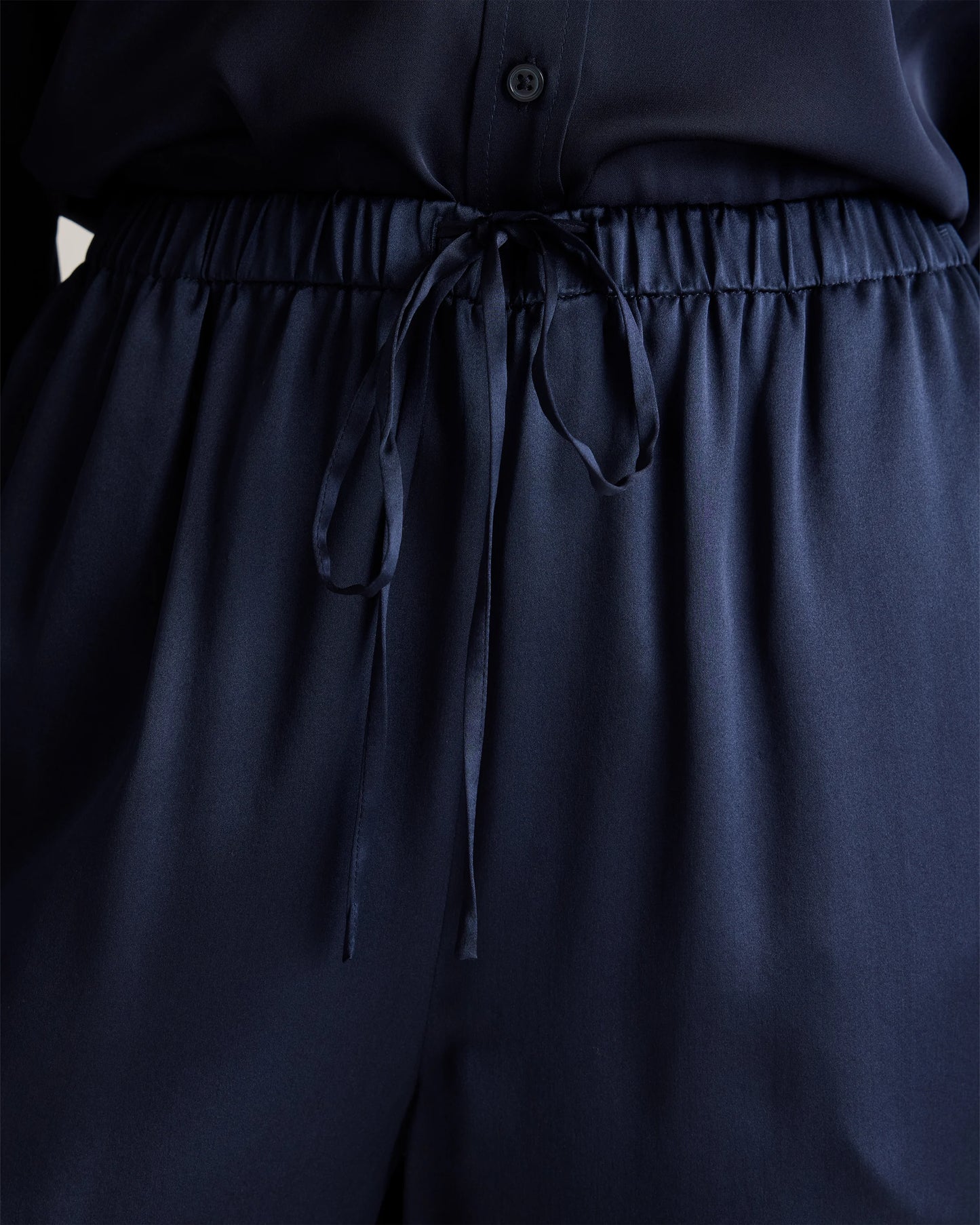 100% Washable Silk Drawstring Wide Leg Pants - XS / Champagne