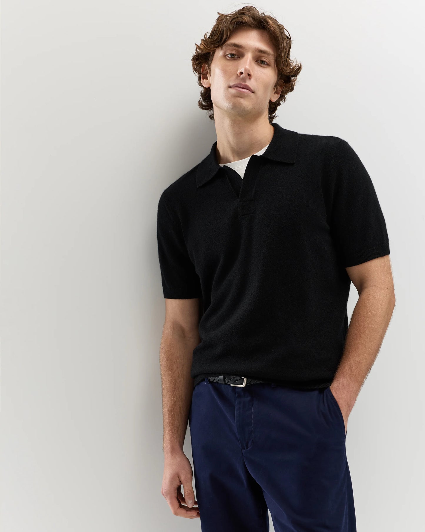 100% Mongolian Cashmere Johnny Collar Polo Sweater - S / Oatmeal