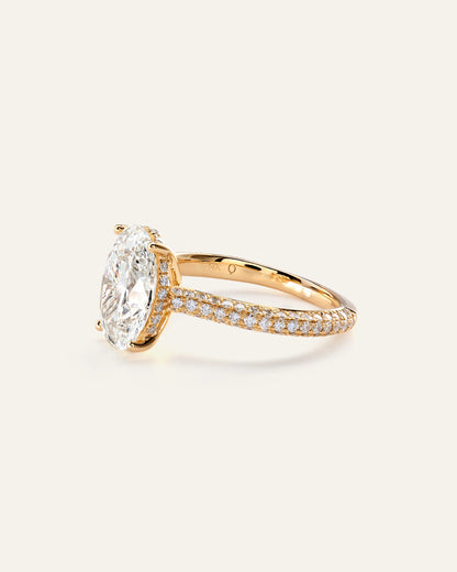 Lab Grown Diamond Oval Pave Cathedral Engagement Ring - 3ct - 4 / Yellow Gold