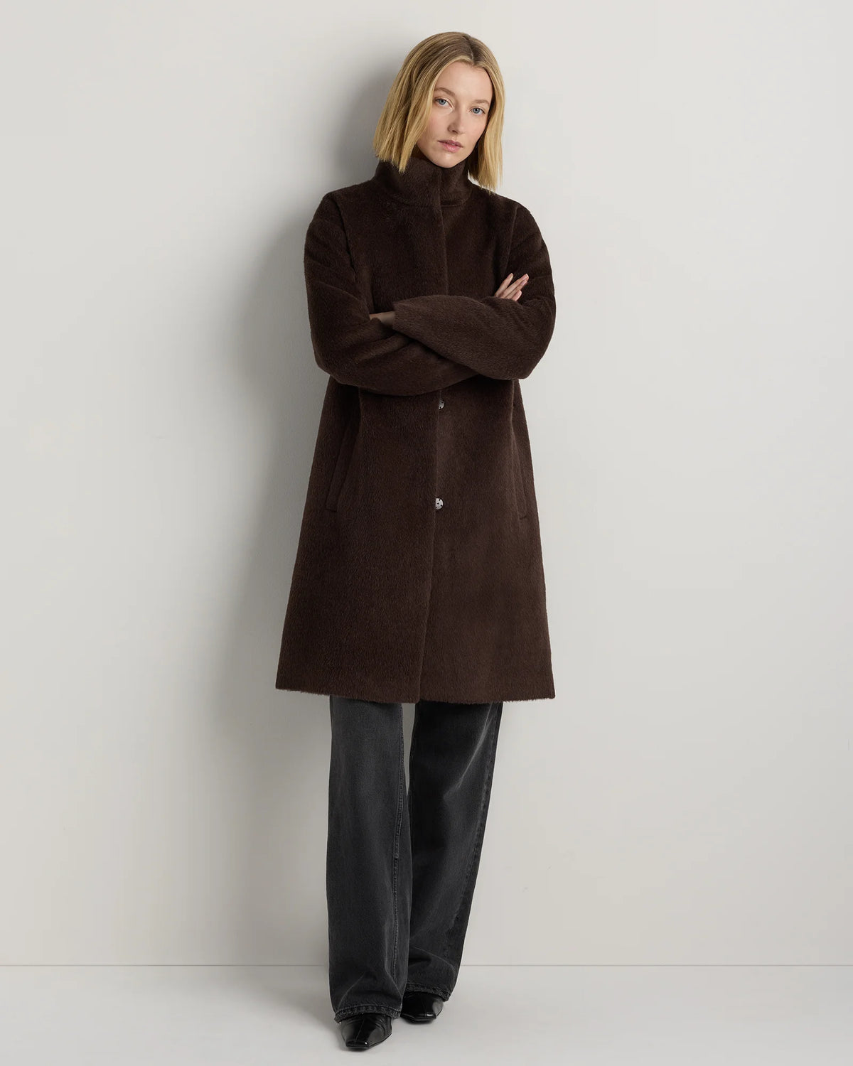 Alpaca-Wool Stand Collar Coat - XS / Rustic Brown