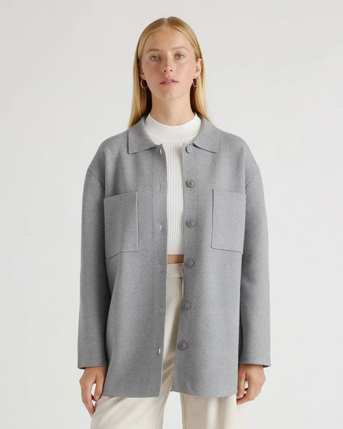 Eco-Knit Milano Stitch Oversized Shirt Jacket - XS / Heather Grey