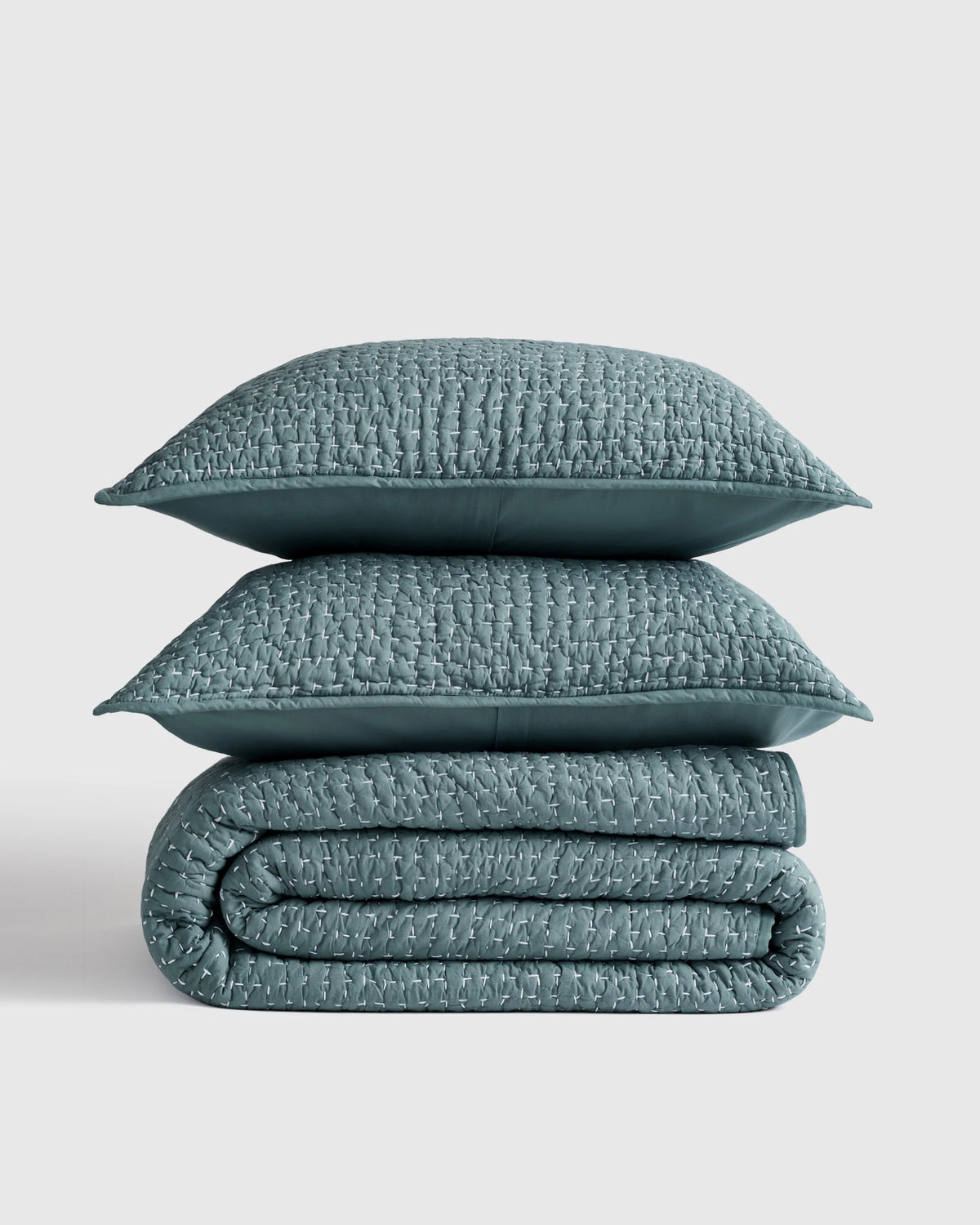 Organic Cotton Hand Stitched Quilt Set - Twin / Stone