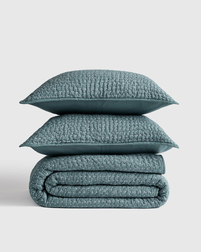 Organic Cotton Hand Stitched Quilt Set - Twin / Stone