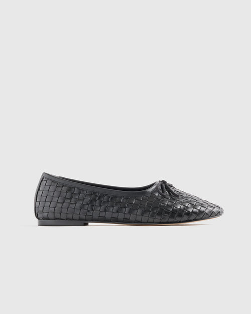 Italian Leather Handwoven Ballet Flat - 5 / Black