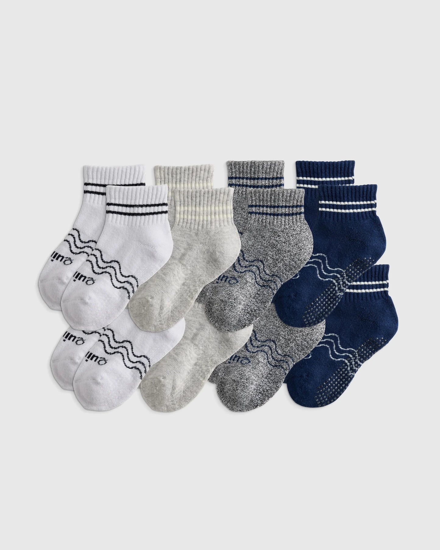 Organic Cotton Quarter Crew Socks 8-Pack - 12M-24M / White/Grey Multi