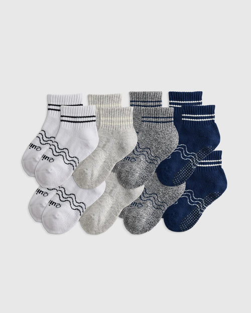 Organic Cotton Quarter Crew Socks 8-Pack - 12M-24M / White/Grey Multi
