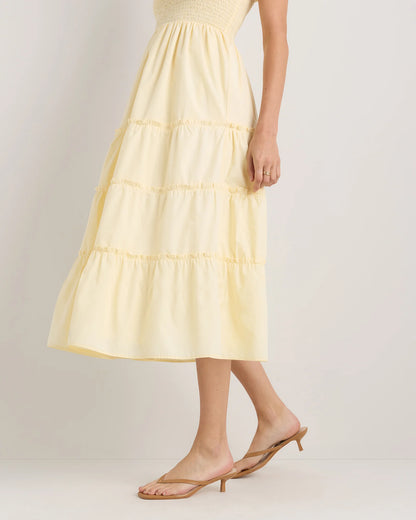 100% Organic Cotton Poplin Smocked Midi Dress - XS / Riviera Blue Heirloom Floral