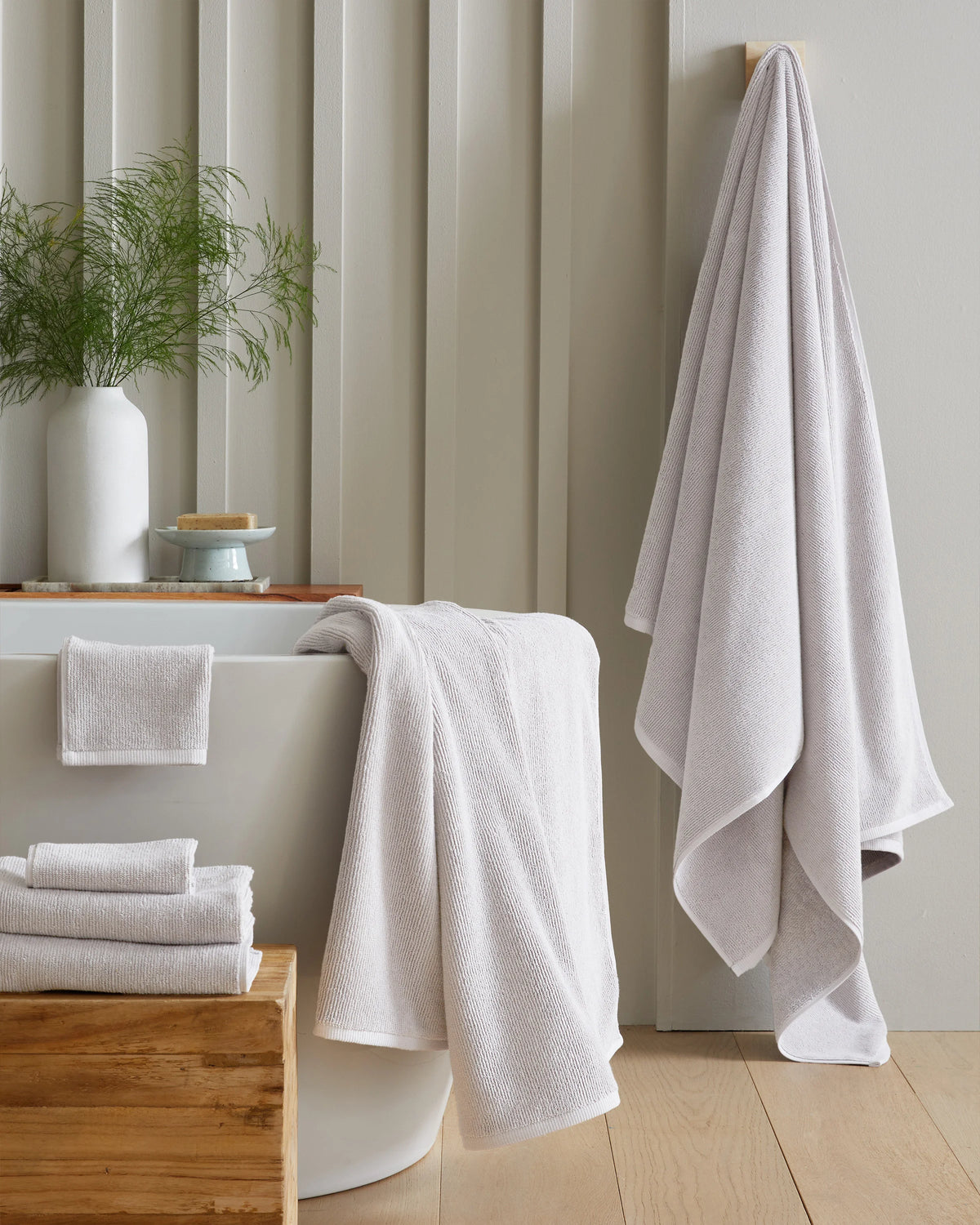 Turkish Ribbed Quick Dry Bath Towel Bundle - One Size / White