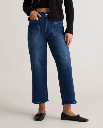 Bella Stretch Patch Pocket Wide Leg Jeans - 24 / Deep Sea Blue
