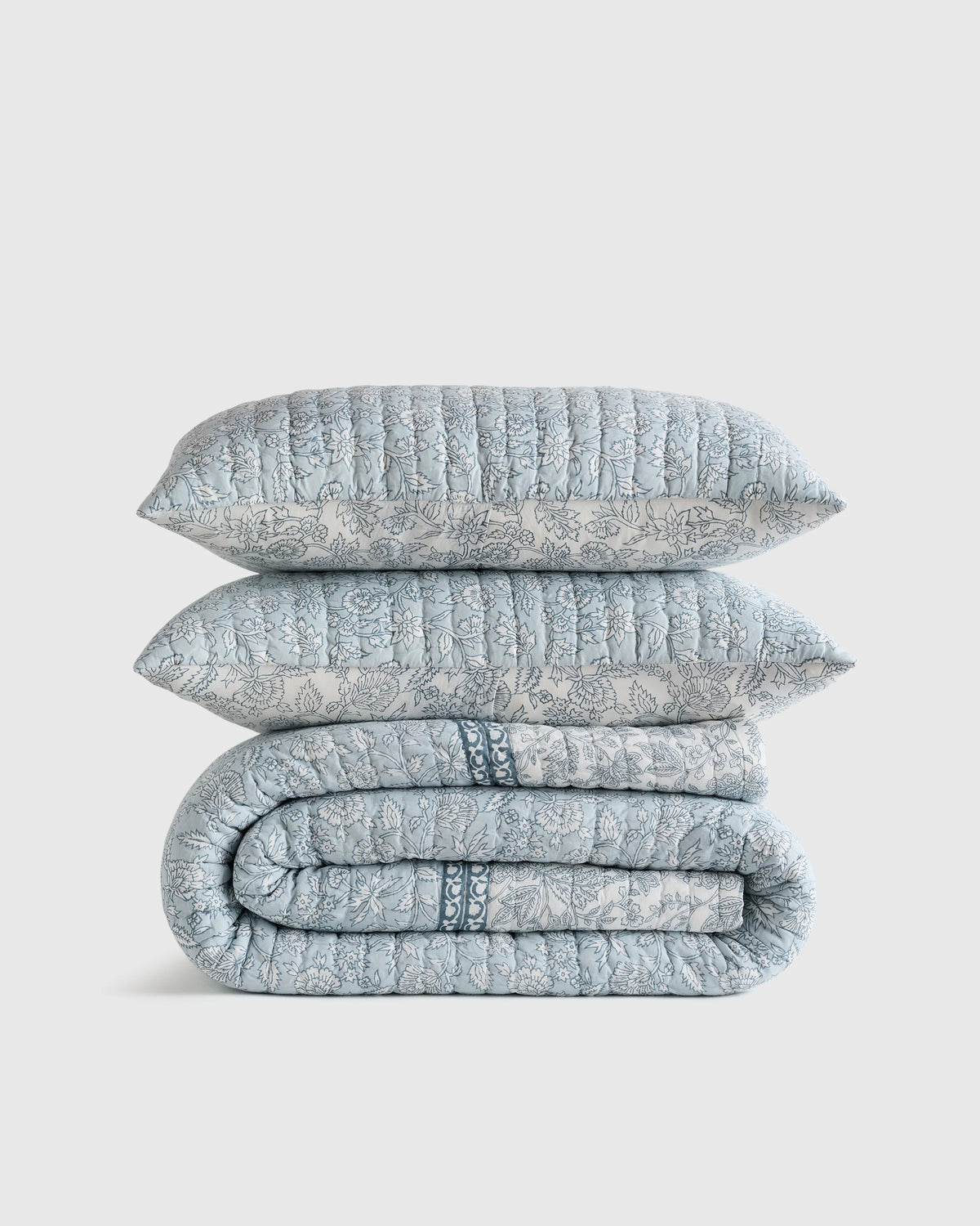 Organic Cotton Block Print Quilt Set - Twin / Green