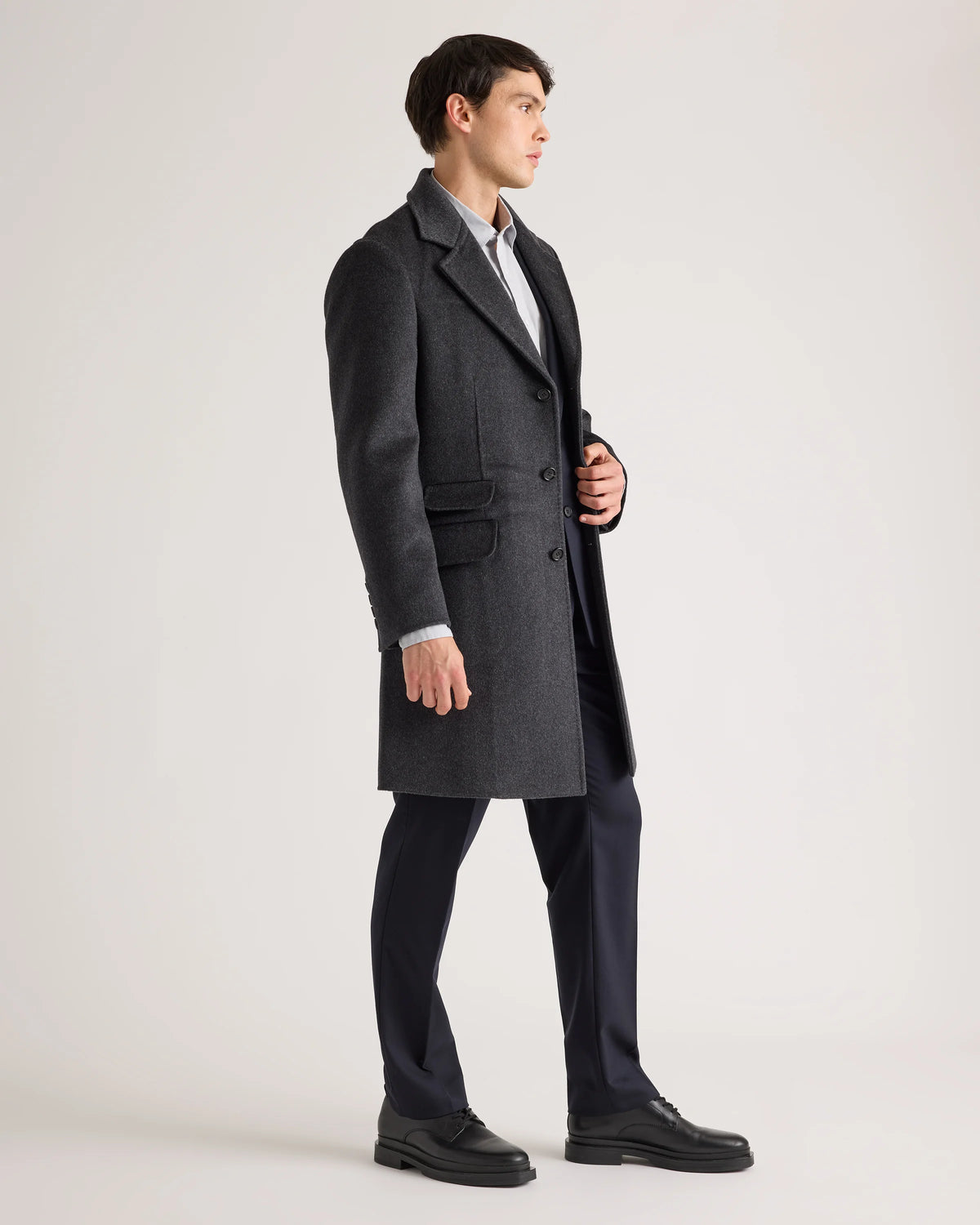 100% Mongolian Cashmere Double-Faced Overcoat - S / Heather Graphite