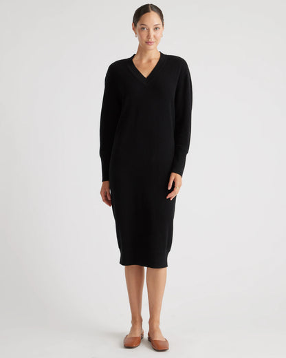 Mongolian Cashmere V-Neck Midi Sweater Dress - XS / Brown