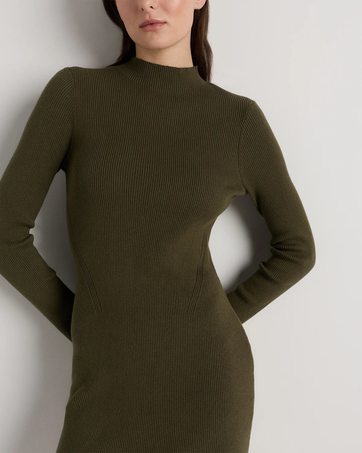 Cotton Cashmere Mock Neck Mini Dress - XS / Mocha Heather