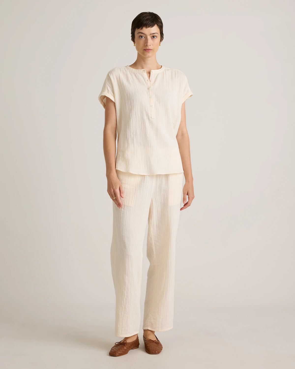 100% Organic Cotton Gauze Roll Sleeve Shirt - XS / Spiced Orange