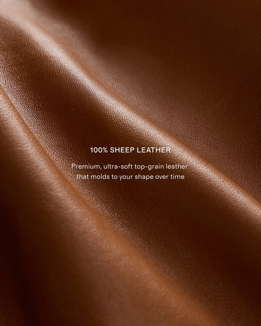 100% Leather Harrington Jacket - S / Dark Cognac Brown