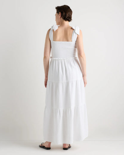 100% Organic Cotton Gauze Smocked Sleeveless Midi Dress - XS / Khaki Gingham