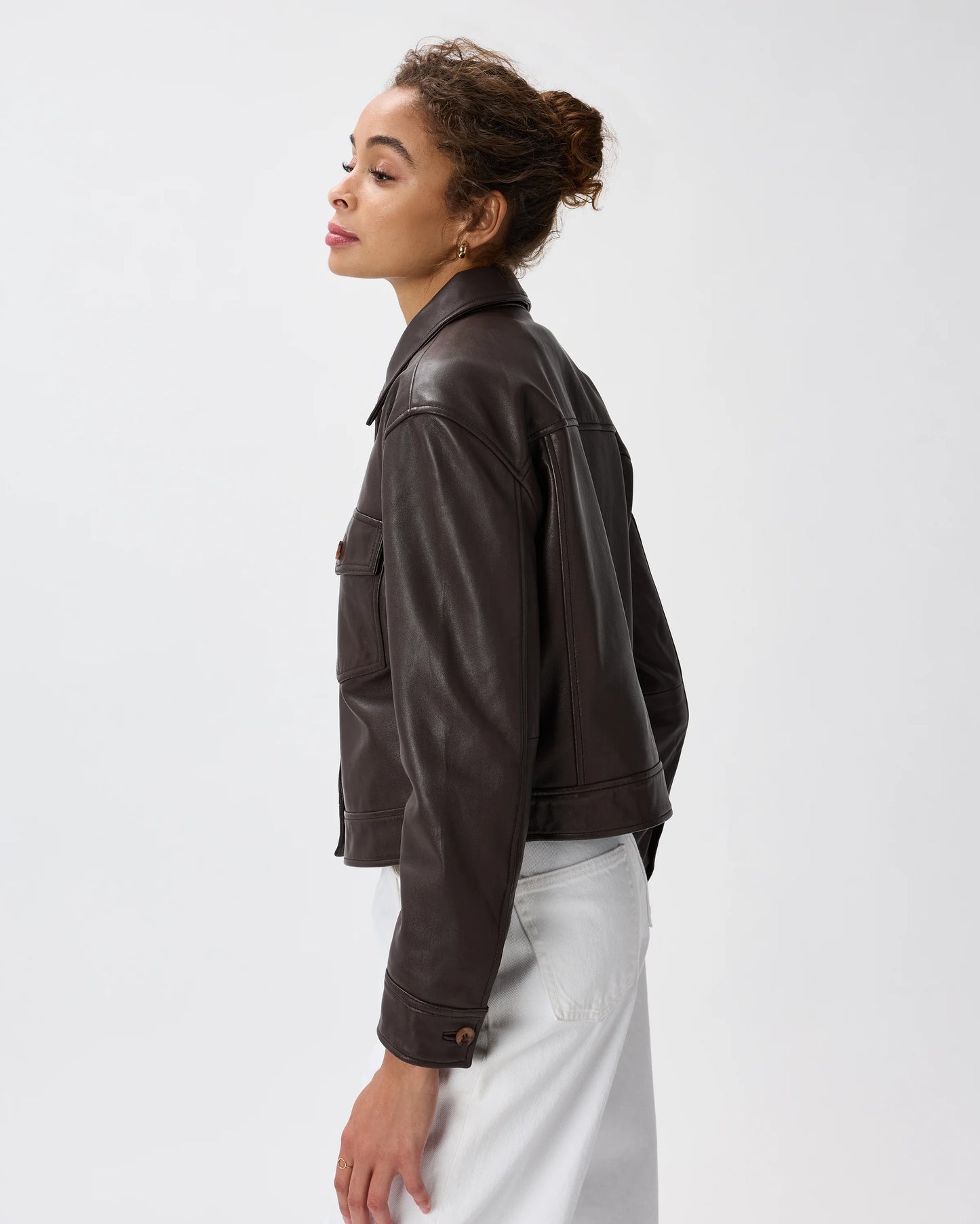100% Leather Cropped Jacket - XS / Rich Brown