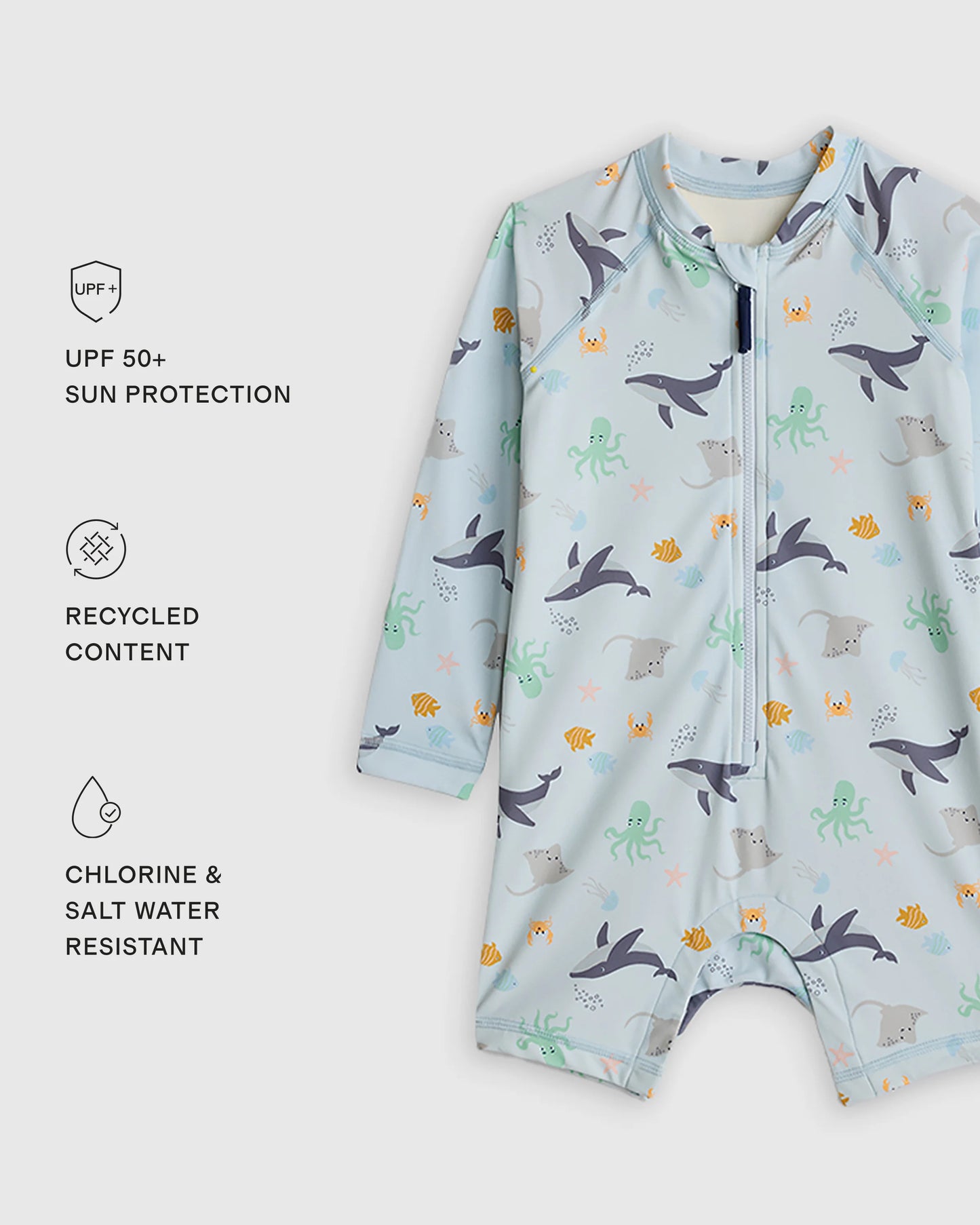 Long Sleeve Zip-Up Rash Guard One-Piece - 2T / Peri Beach Stripe