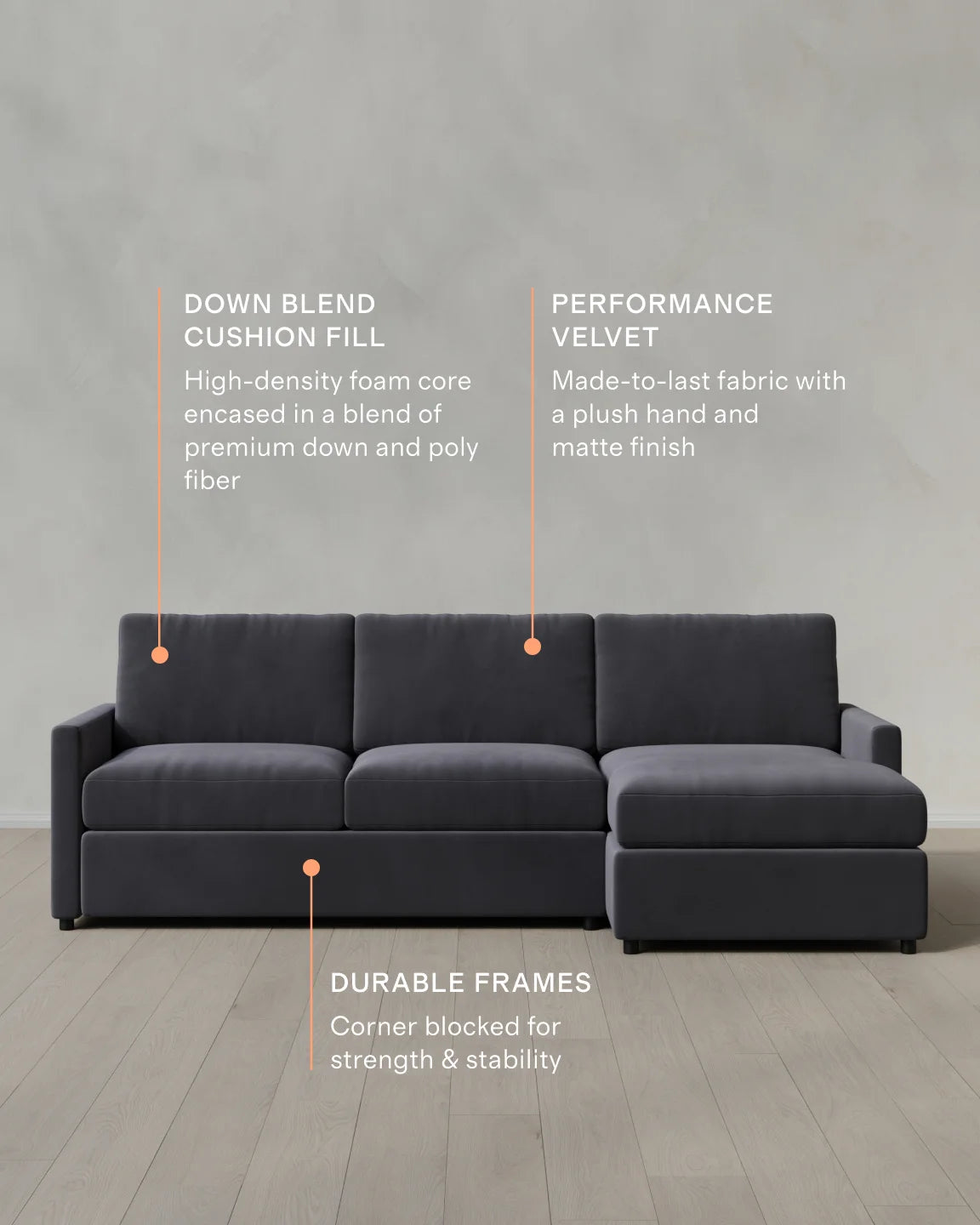 Brennan Chaise Sectional in Performance Velvet - Right Arm / Pine