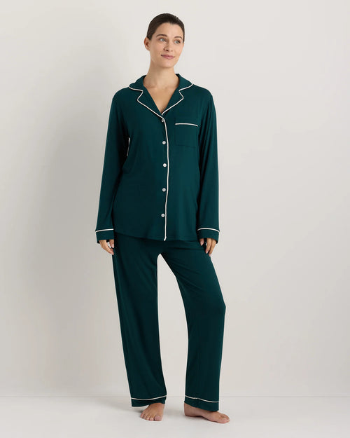 Bamboo Jersey Maternity Long Sleeve Pajama Set - XS / Nocturnal Green