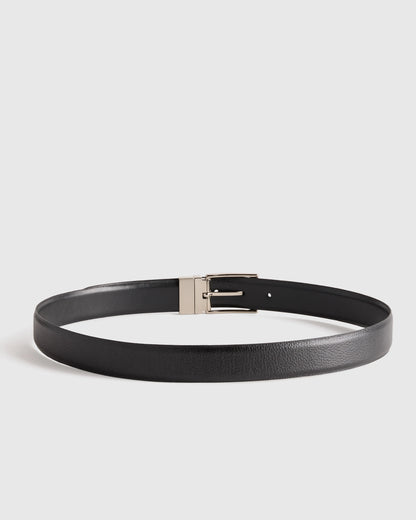 Owen Calfskin Leather Reversible Dress Belt - 30 / Black/Black