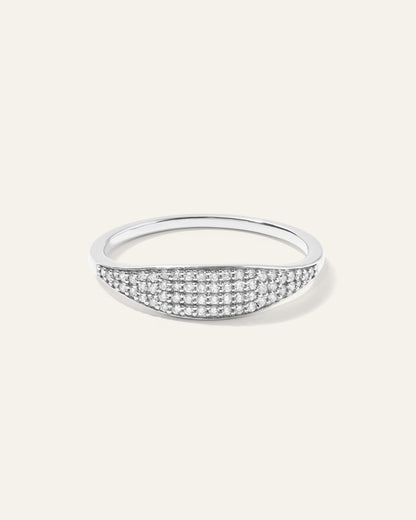 14k Gold Pave Slim Signet Ring - 4 / Yellow Gold