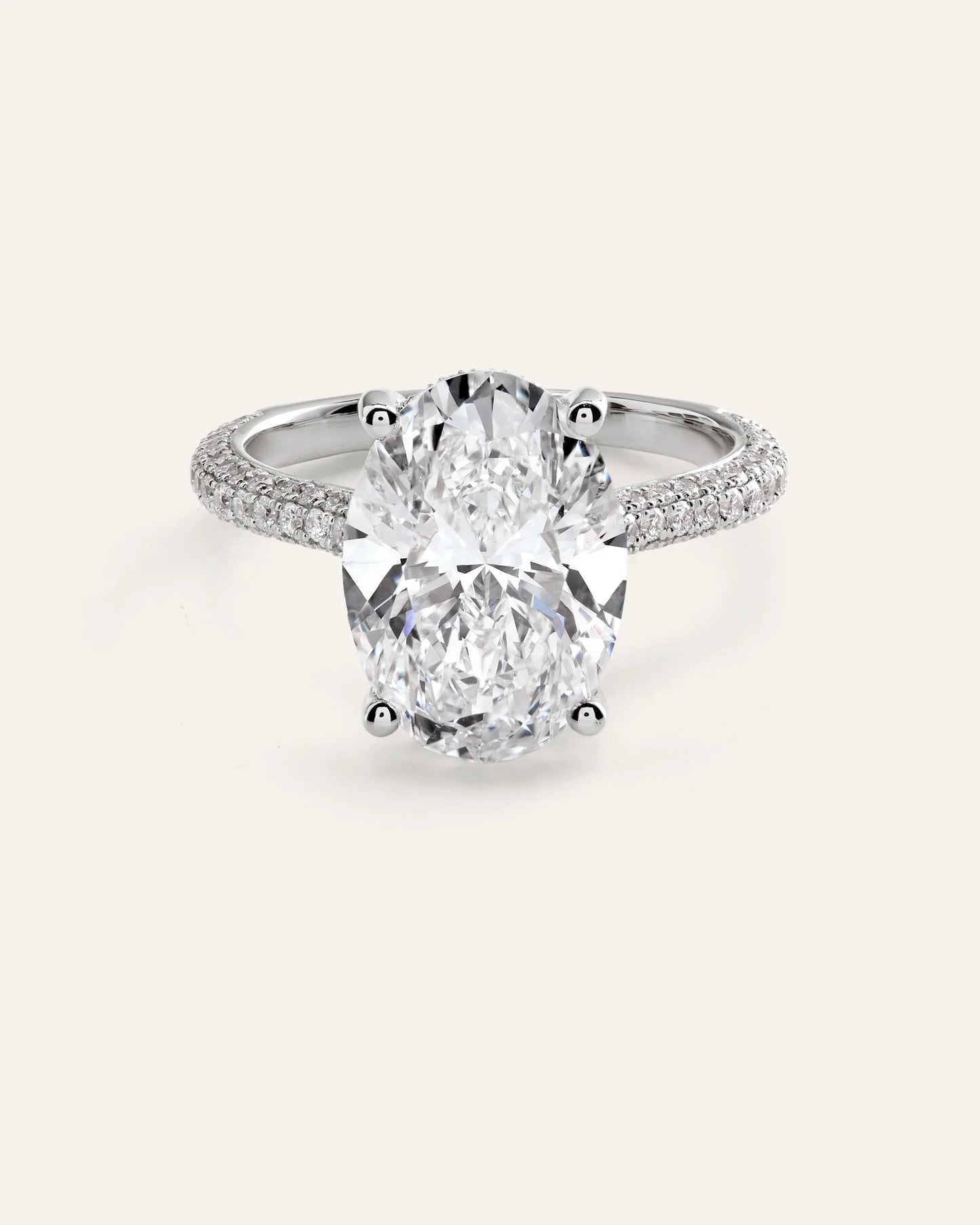 Lab Grown Diamond Oval Pave Cathedral Engagement Ring - 5ct - 4 / Yellow Gold
