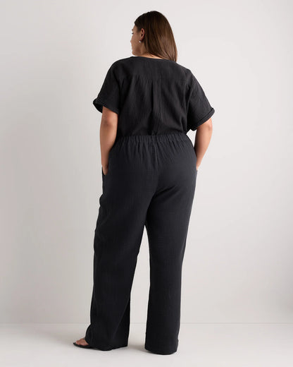 100% Organic Cotton Gauze Straight Leg Pants - 1X / Indigo Blue