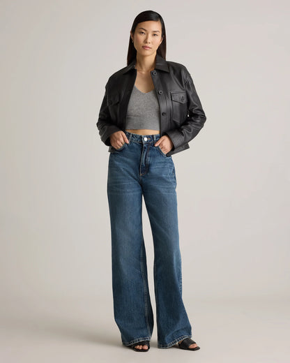 100% Leather Cropped Jacket - XS / Rich Brown