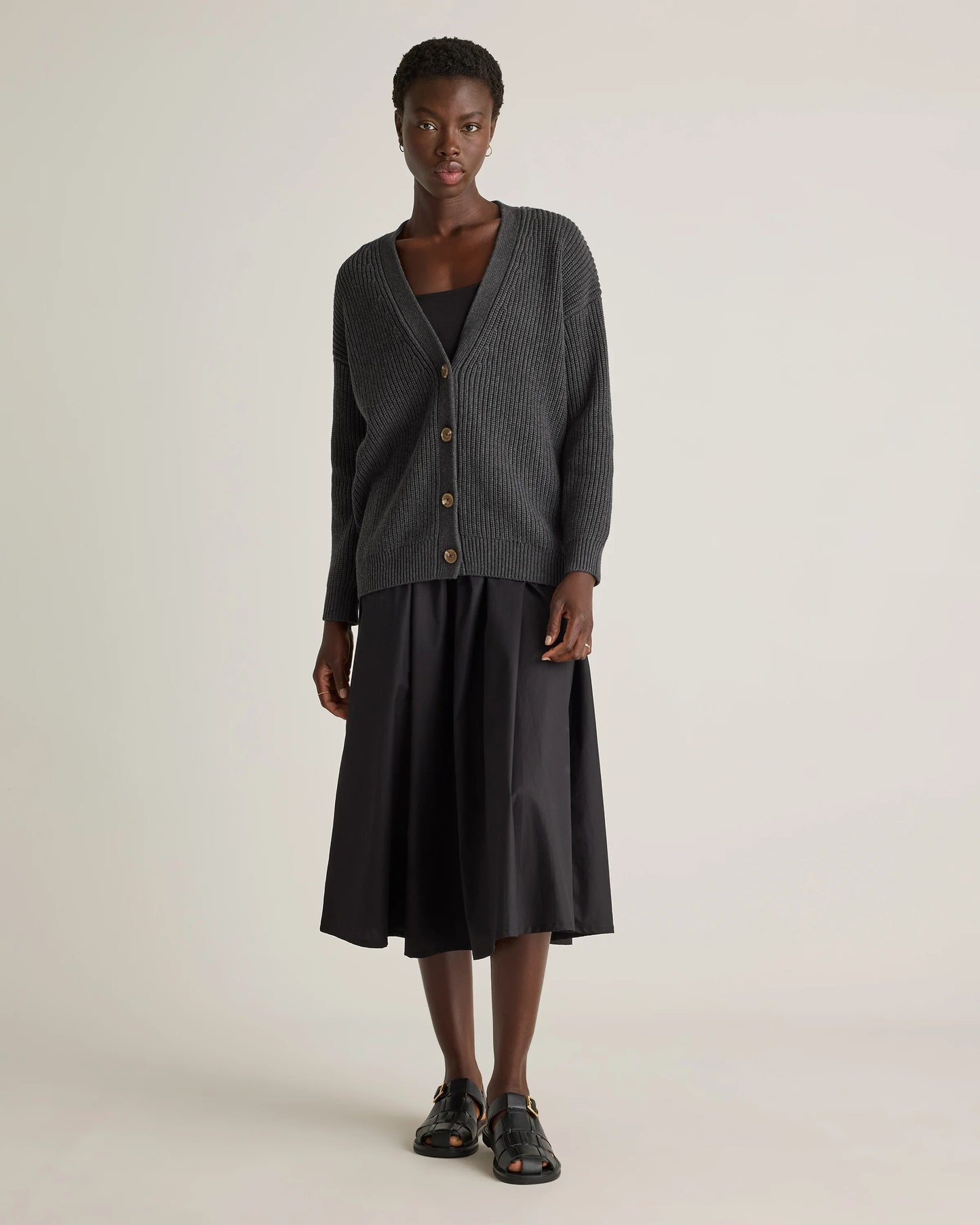 100% Organic Cotton Oversized Boyfriend Cardigan - XS / Speckled Beige