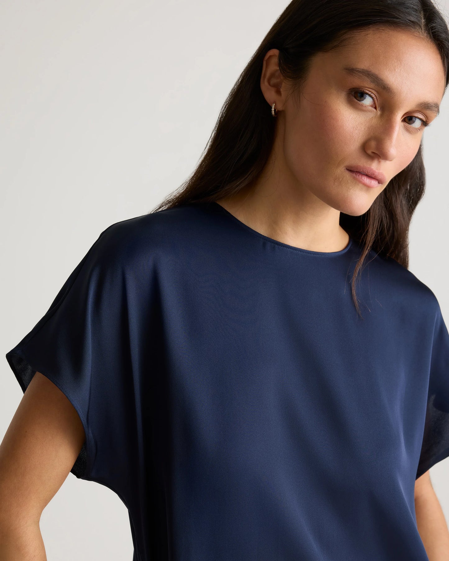 Washable Stretch Silk Split Hem Tee - XS / Ivory