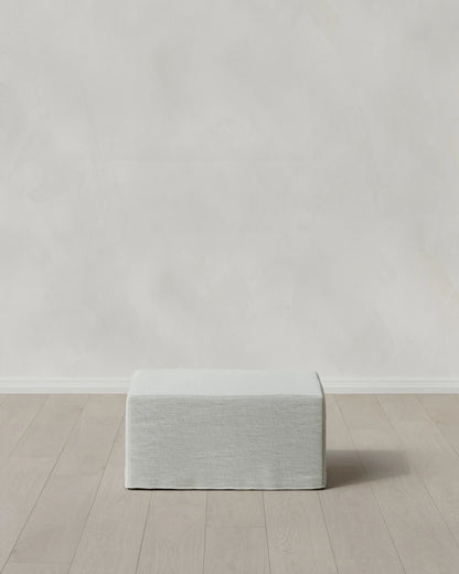 Ellery Slipcover Ottoman in Performance Linen - One Size / Sand