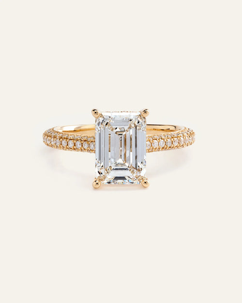 Lab Grown Diamond Emerald Pave Cathedral Engagement Ring - 3ct - 4 / Yellow Gold
