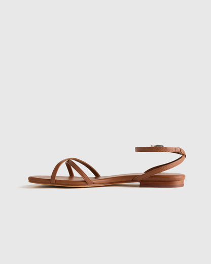 Italian Leather Ankle Strap Sandal - 5 / Cognac
