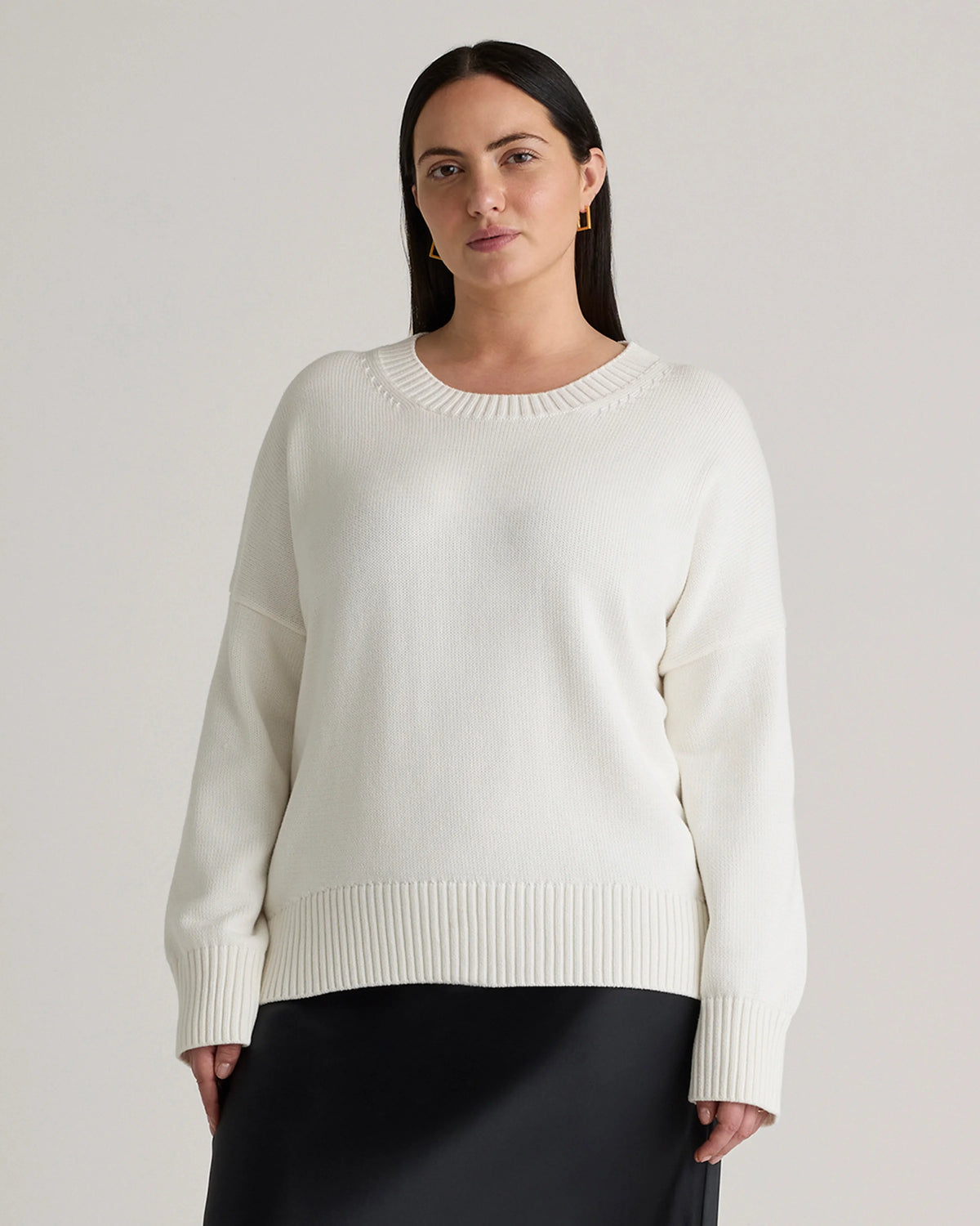 100% Organic Cotton Boyfriend Crew Sweater - 1X / Shell Pink