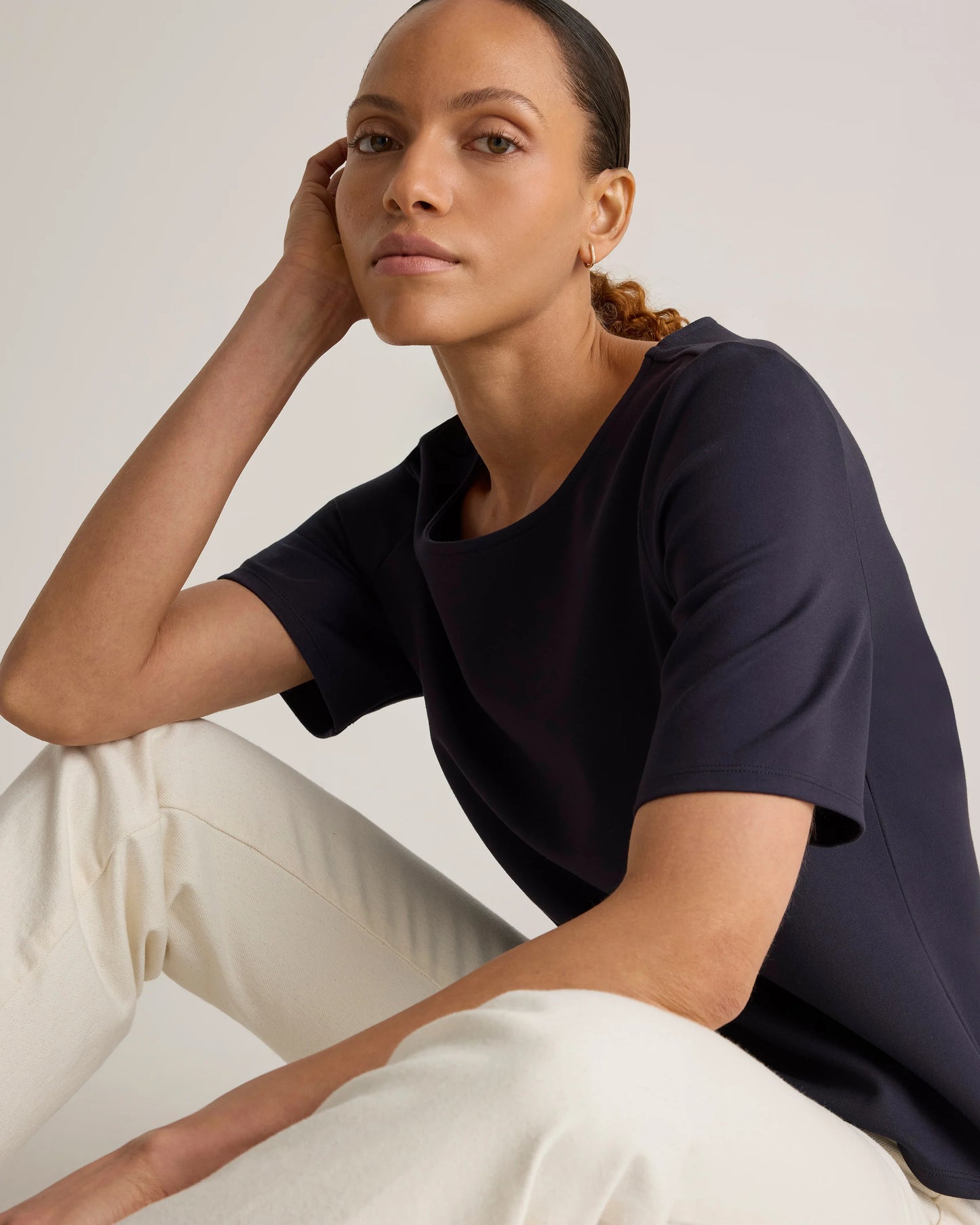 Ultra-Stretch Ponte Short Sleeve Top - XS / Black