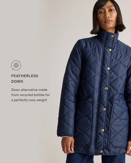 Featherless Quilted Long Puffer Jacket - XS / Silken White