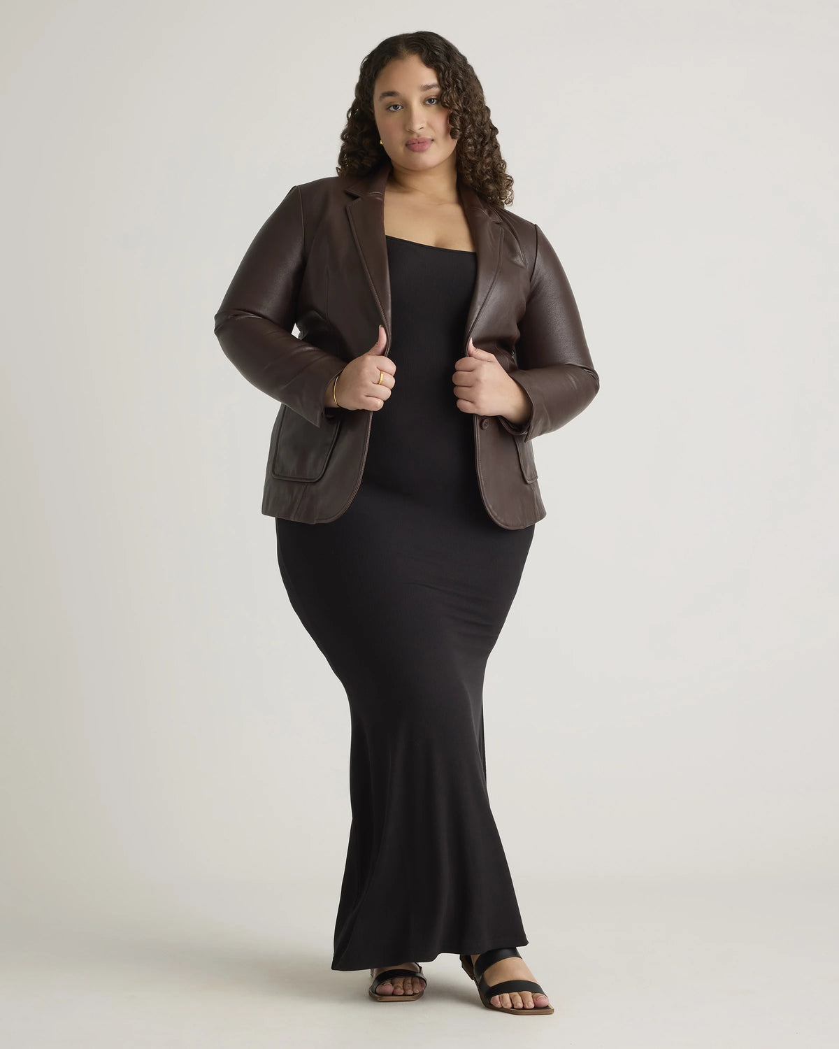 Tencel Rib Knit Maxi Slip Dress - 1X / Black