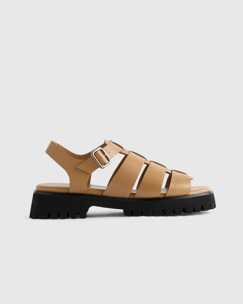 Italian Leather Lug Sole Fisherman Sandal - 5 / Cashew